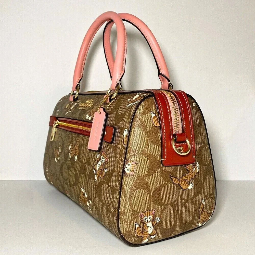 Coach Dancing Kitten Critters Print Signature Rowan Satchel Bag NWT - Picture 11 of 13